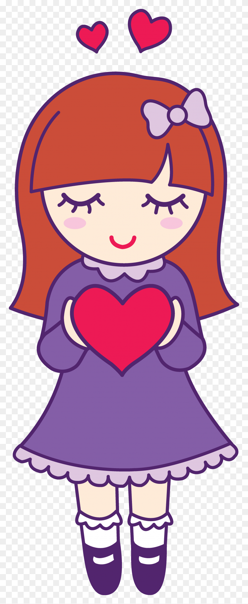 2798x7107 Valentines Day Girl Holding Heart - Valentines Day Clipart