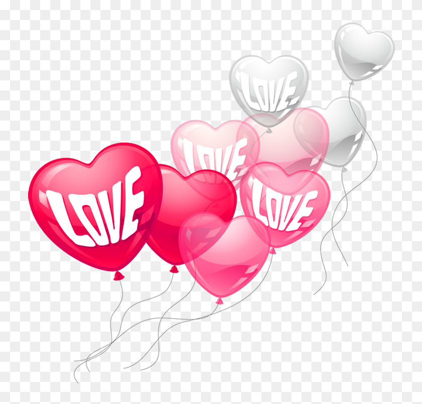 760x744 Valentines Day Pink And White Love Heart Baloons Png Clipart - Pink Balloons PNG