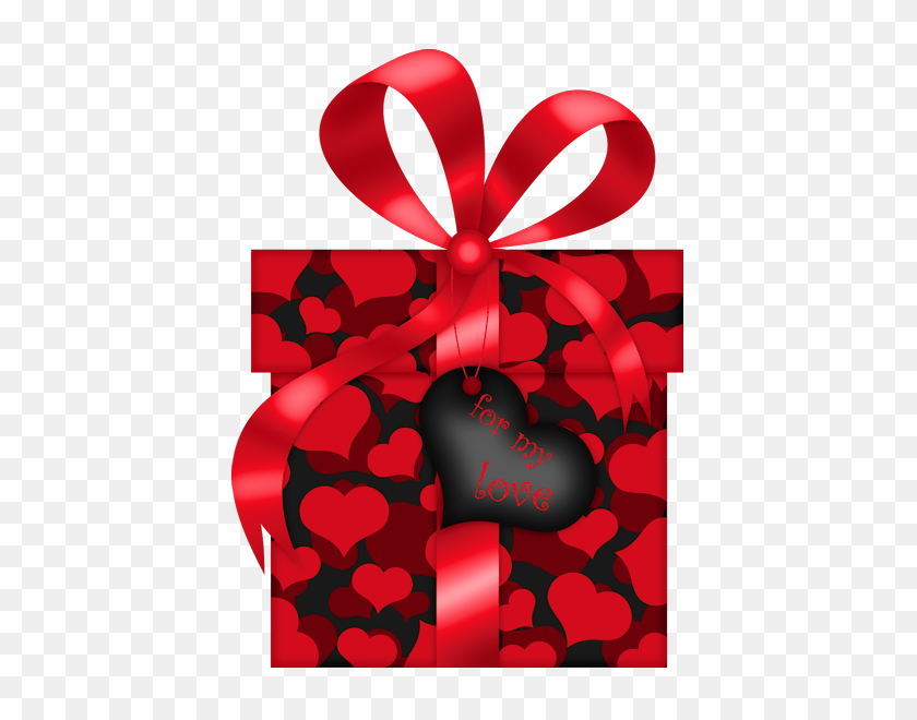 465x600 Valentines Day Red And Black Gift With Hearts Png Clipart Picture - Regalo PNG