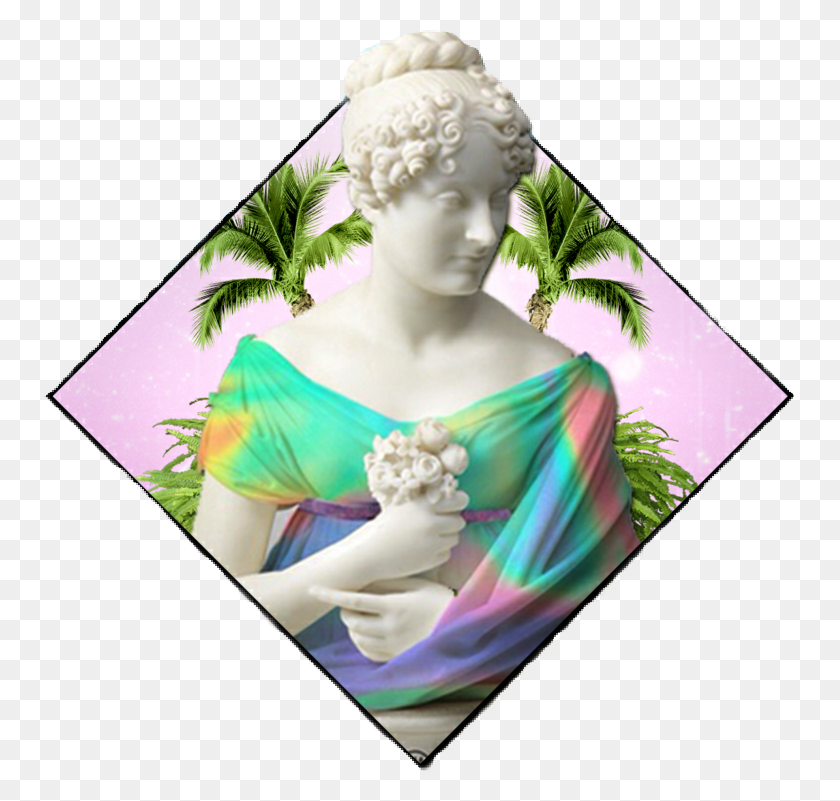 751x741 Вапорвейв Эстетический Пар Синий Розовый Фиолетовый Зеленый Палмер - Статуя Вапорвейв Png