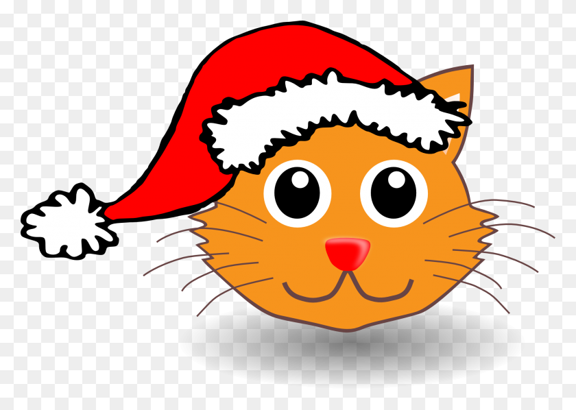 1979x1366 Vector Clip Art Of A Cute Christmas Cat Resting On Present - Cute Kitty Clipart