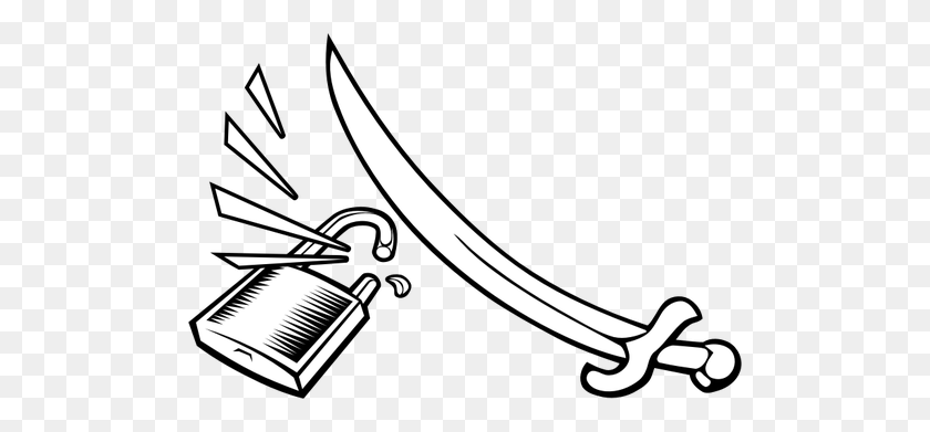 500x331 Vector Clip Art Of A Sword Cracking A Padlock - Lock Clipart Black And White