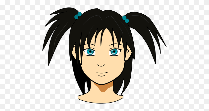 500x388 Vector Clip Art Of Anime Girl With Long Hair - Pigtails Clipart