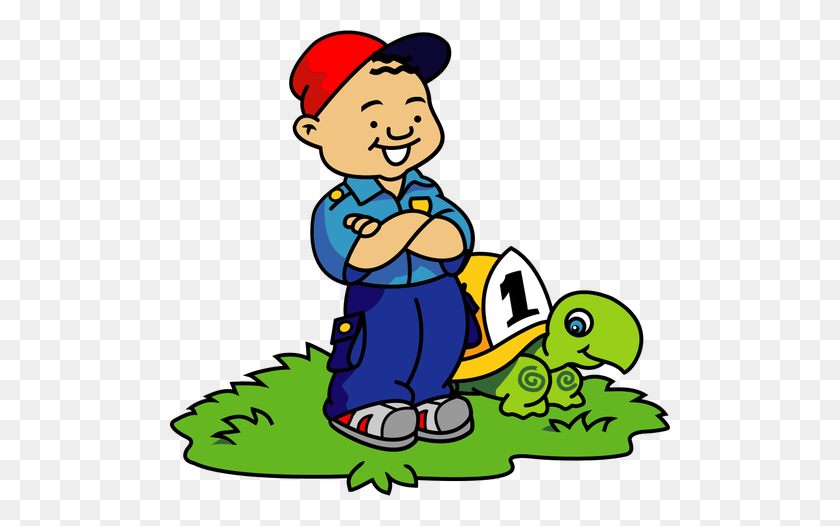 500x466 Vector Clip Art Of Boy And Turtle About To Race - Turtle Shell Clipart