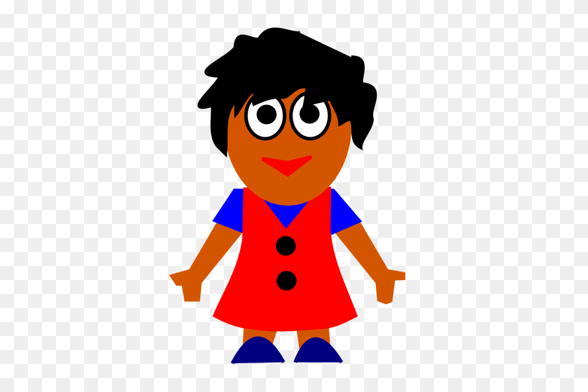 500x500 Vector Clip Art Of Happy Afro American Girl In Red Dress Public - Cheerful Clipart