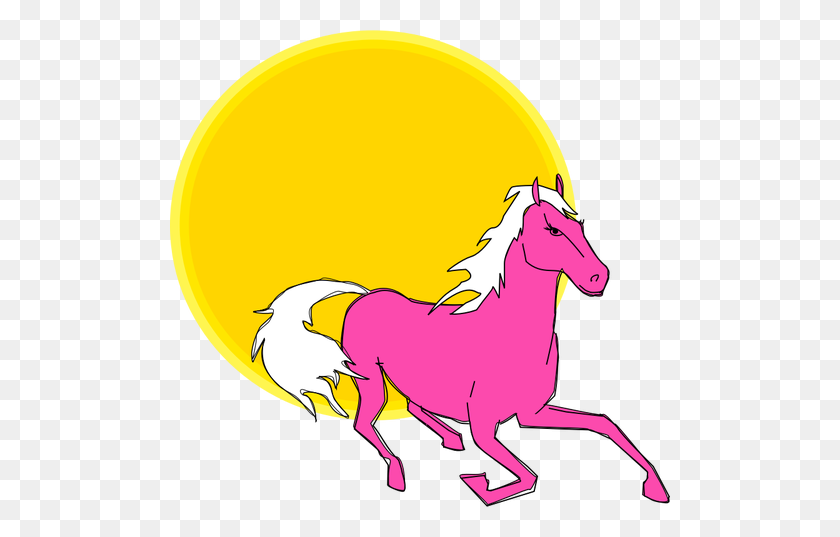 500x477 Vector Clip Art Of Running Pink Horse In Sun - Stallion Clipart