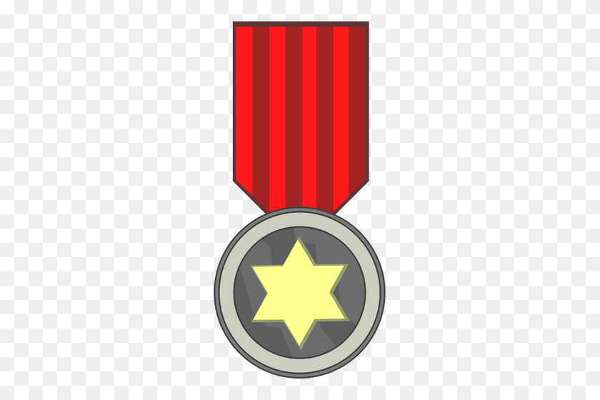 241x500 Vector Clip Art Of Star Award Medal On Red Ribbon - Silver Medal Clipart