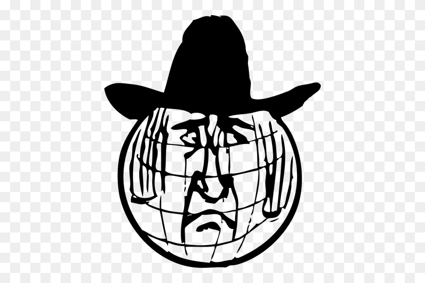 428x500 Vector Clipart Of Cowboy Globe - Cowboy Clipart Black And White