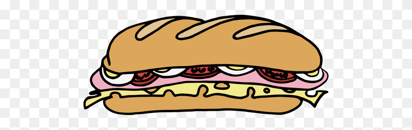 500x205 Vector Drawing Of Long Sandwich In Color - Meatball Sandwich Clipart