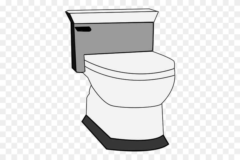 386x500 Vector Drawing Of Toilet With Flusher - Toilet Bowl Clipart
