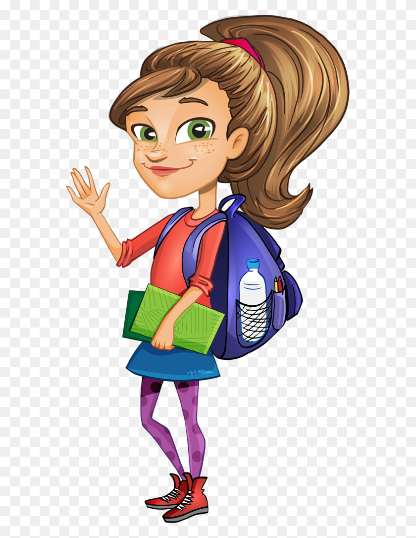 573x1024 Vector Girl Student Shkola School, School Clipart I Student - Girl Hair Clipart