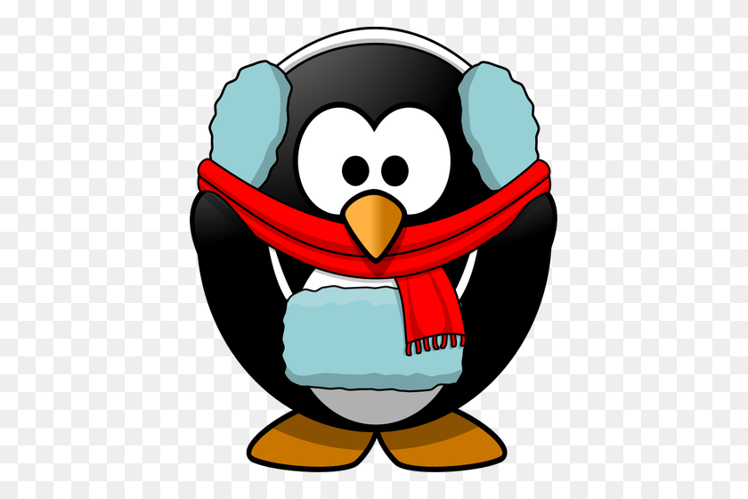 413x500 Vector Graphics Of Penguin In Winter Clothes - Winter Bird Clipart
