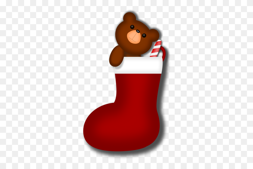 297x500 Vector Graphics Of Teddy Bear In Christmas Stocking Public - Christmas Teddy Bear Clipart