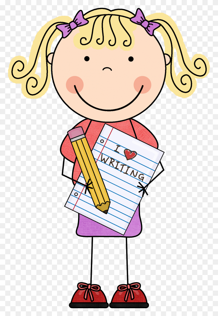 1077x1600 Векторная Иллюстрация Маленькой Девочки Писать На Листе - Лист Бумаги Клипарт