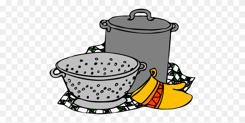 500x362 Vector Illustration Of Cooking Pot, Siv And Glove - Cooking Pot PNG