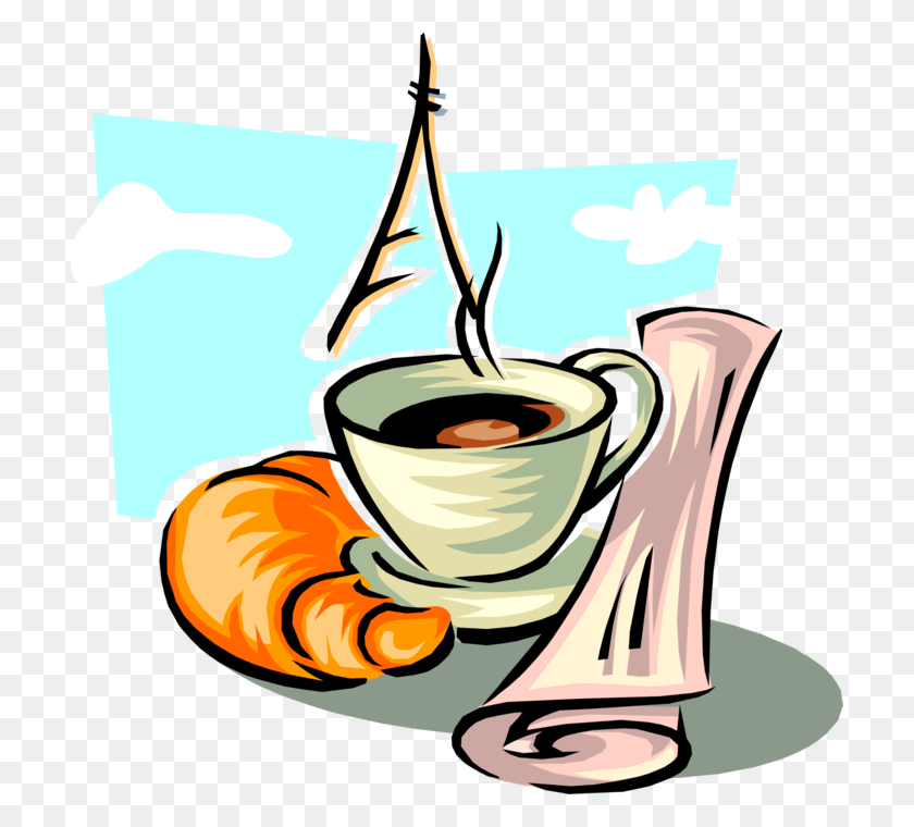 710x700 Vector Illustration Of Morning Cup Of Coffee, Viennoiserie Pastry - Coffee Cup Vector PNG