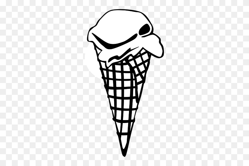 267x500 Векторное Изображение Шарика Мороженого В Конусе - Черно-Белый Клипарт Совок Мороженого