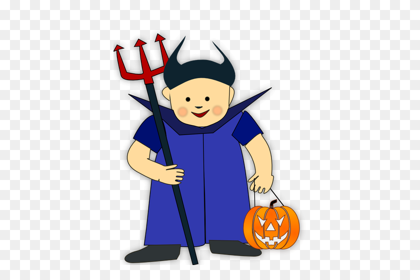 386x500 Vector Image Of Boy With Pitchfork And Pumpkin - Trick Or Treat Bag Clipart