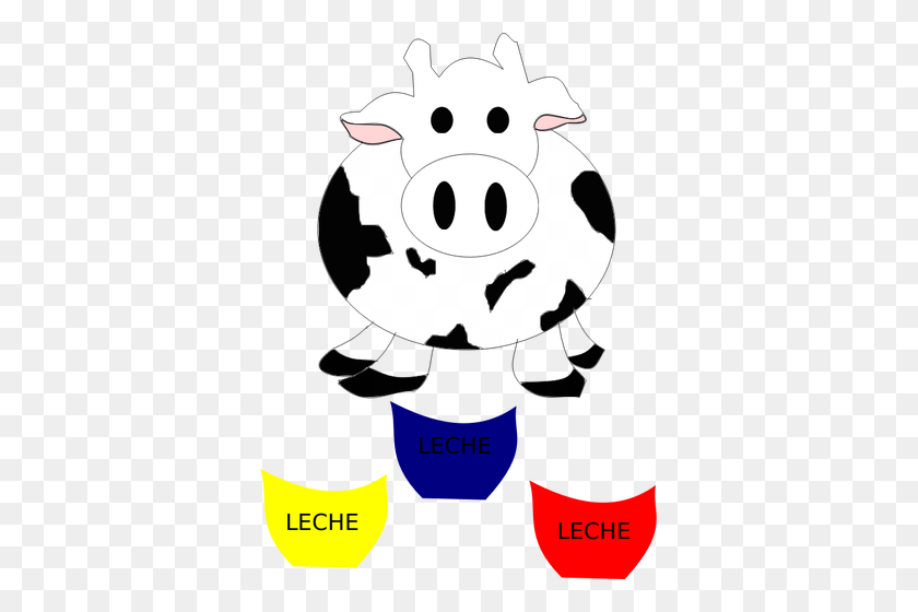 363x500 Vector Image Of Cow With Milk Bottles - Milk Bottle Clipart