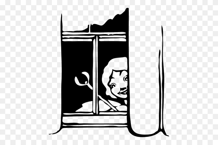 465x500 Vector Image Of Girl Looking Out Window - Girl Black And White Clipart