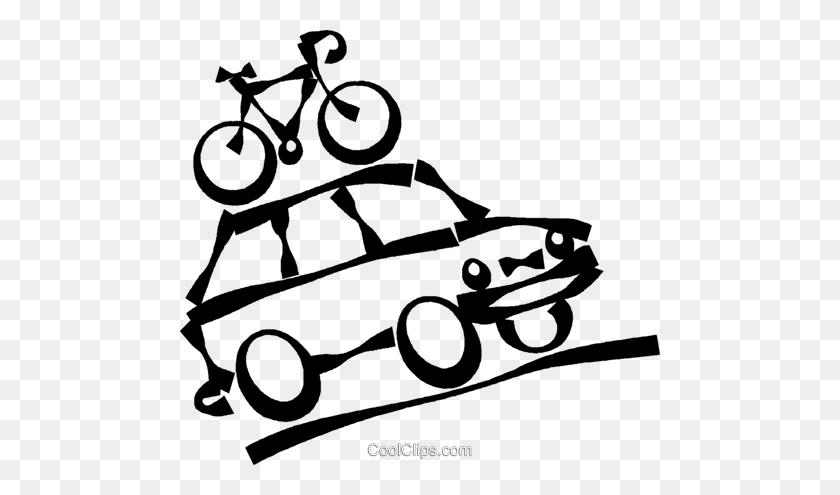 480x435 Vehicle With A Bicycle On The Roof Royalty Free Vector Clip Art - Roof Clipart