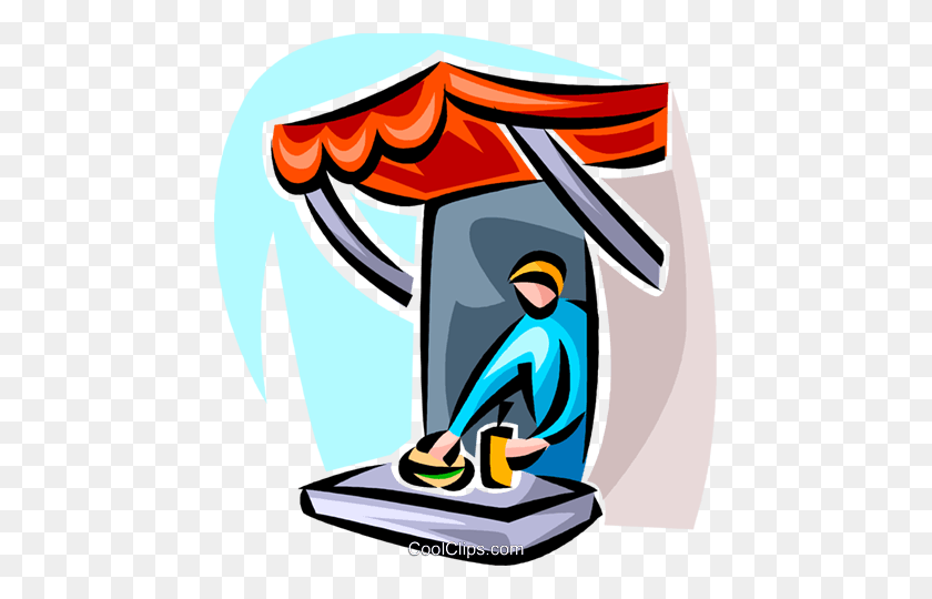453x480 Vendor In A Small Outdoor Booth Royalty Free Vector Clip Art - Photo Booth Clipart