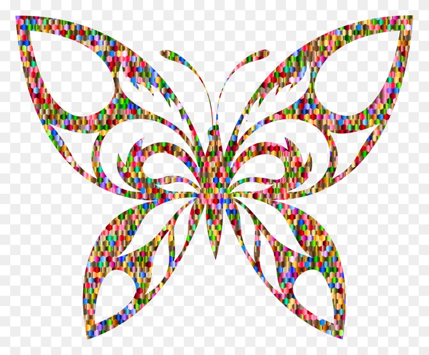 2342x1912 Vibrant Chromatic Hexagonal Tribal Butterfly Silhouette Icons Png - Butterfly Silhouette PNG