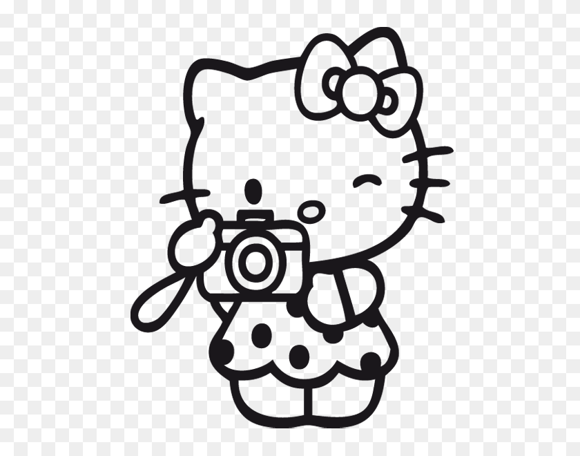 600x600 Vinilo Infantil Hello Kitty Fotografa Miss Hello - Hello Kitty Clipart Black And White