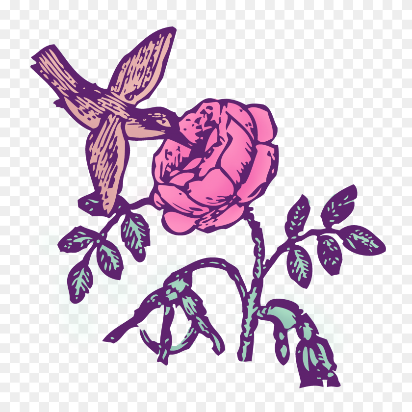 3208x3208 Vintage Hummingbird And Rose Clipart - Rose Clip Art Images
