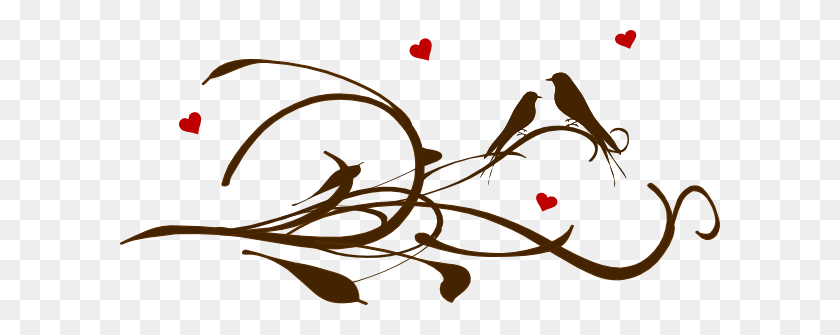 600x275 Vintage Love Bird Clip Art Brown Love Birds On A Branch Clip Art - Lovebird Clipart