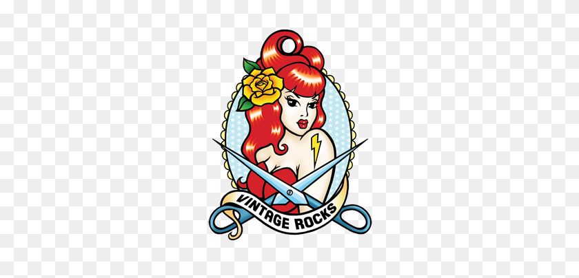 250x344 Vintage Rocks' Logo Pin Up Hair Parlour Tattoo Burlesque - Rockabilly Clipart