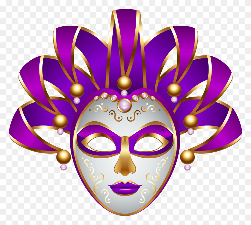 7871x7017 Violet Clipart Venice Mardi Gras Carnival Mask Png - Carnival Images Clip Art