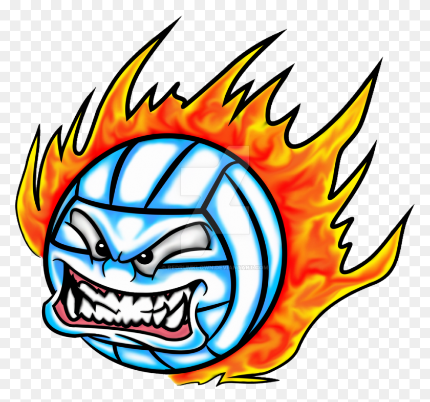 900x837 Volleyball On Fire - Cartoon Flames PNG
