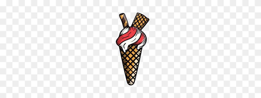 256x256 Waffle Cone Ice Cream Cartoon - Ice Cream Sundae PNG