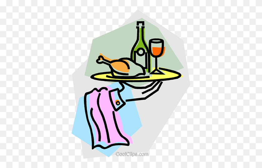 381x480 Waiter With Serving Tray Royalty Free Vector Clip Art Illustration - Clipart Waiter