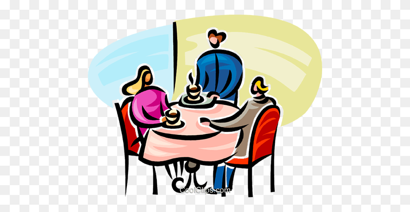 480x375 Waitress Bringing Coffee To A Couple Royalty Free Vector Clip Art - Waitress Clipart