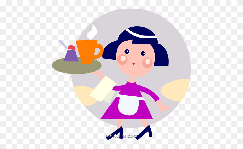 480x456 Waitress Serving Coffee Royalty Free Vector Clip Art Illustration - Waitress Clipart