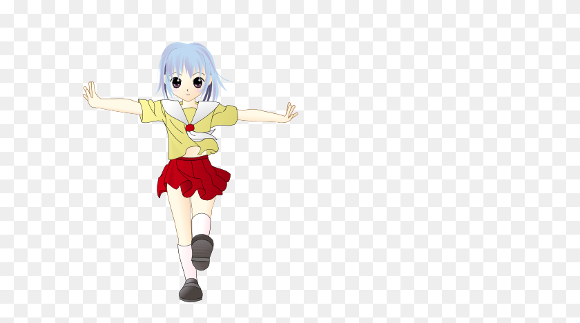 600x408 Caminando Anime School Girl Clipart - Niña Caminando Clipart