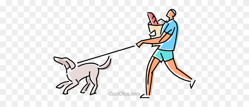 480x301 Walking His Dog With A Bag Of Groceries Royalty Free Vector Clip - Playing With Dog Clipart