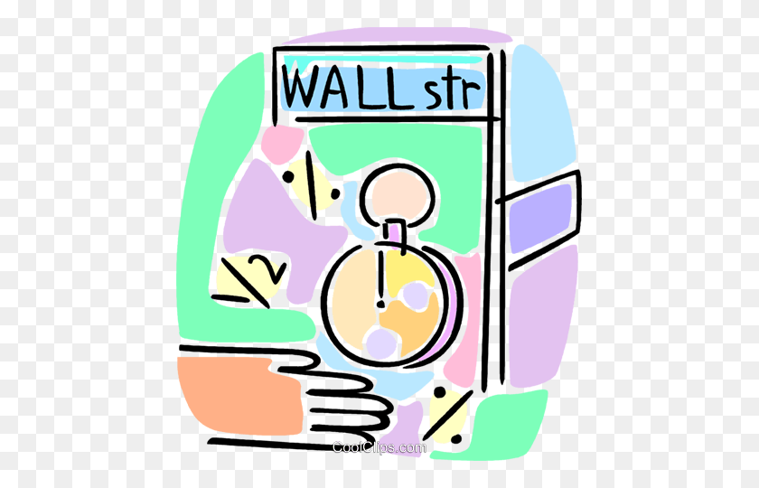 449x480 Wall Street With Stopwatch Royalty Free Vector Clip Art - Stopwatch Clipart