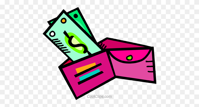 480x393 Wallet With Cash Overflowing Royalty Free Vector Clip Art - Saving Money Clipart