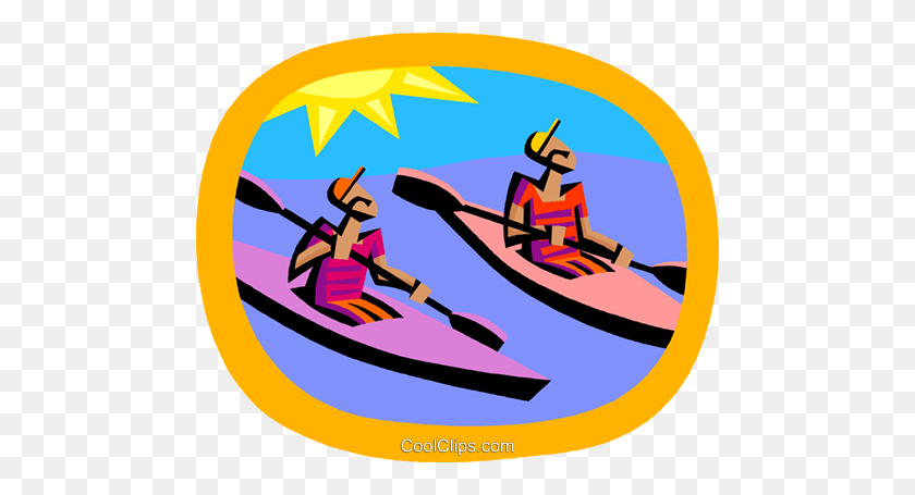 480x395 Water Sports, Kayaking Royalty Free Vector Clip Art Illustration - Kayak Clipart
