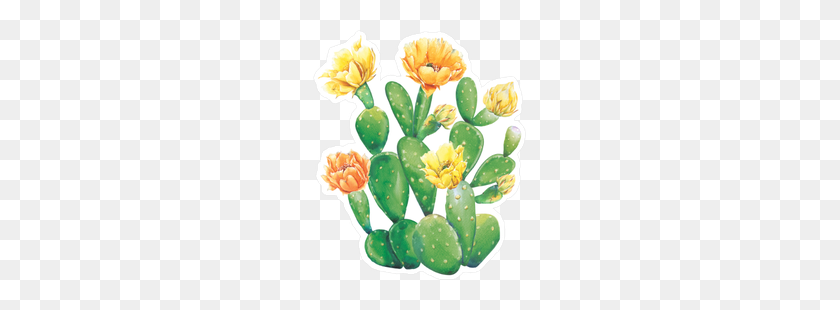 213x250 Watercolor Cactus And Yellow Flowers Sticker - Watercolor Cactus PNG