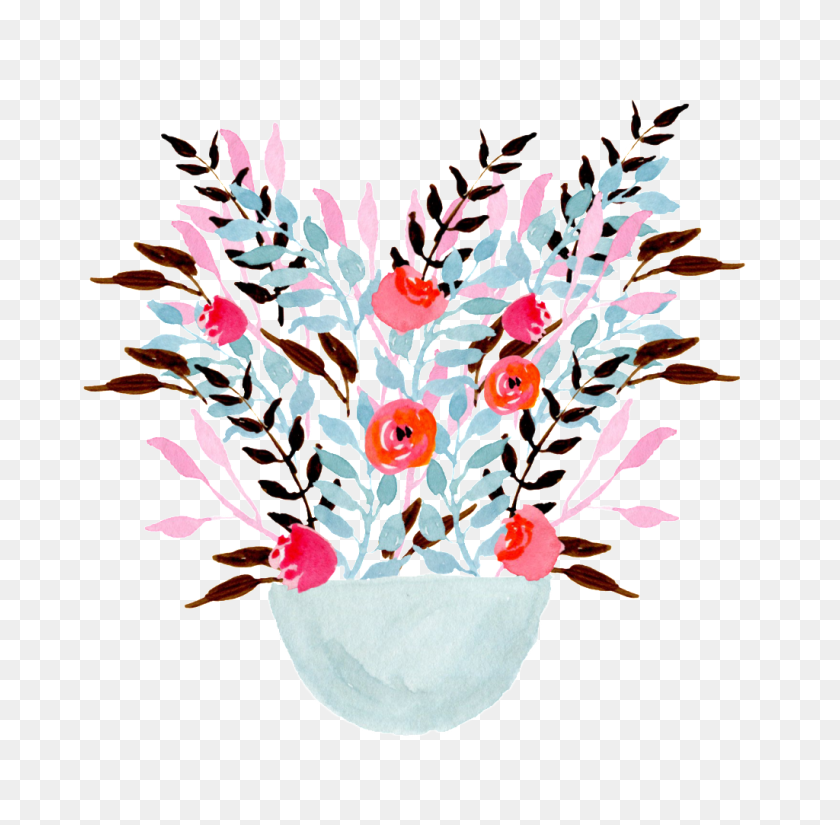 1024x1005 Watercolor Flower Pot Decoration Vector Free Png Download Png - Water Color Flowers PNG