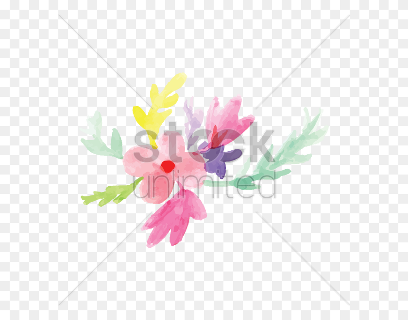 600x600 Акварельные Цветы С Листьями Векторное Изображение - Розовые Акварельные Цветы Png