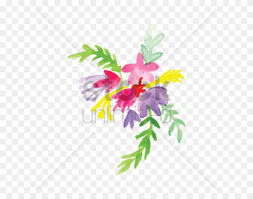 600x600 Flores De Acuarela Con Hojas De Imagen Vectorial - Flores De Acuarela Png