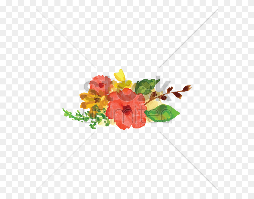 600x600 Acuarela De Flores Con Hojas De Imagen Vectorial - El Color Del Agua Flores Png