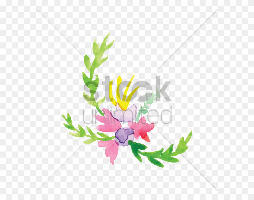 600x600 Watercolor Flowers With Leaves Vector Image - Watercolor Leaf PNG