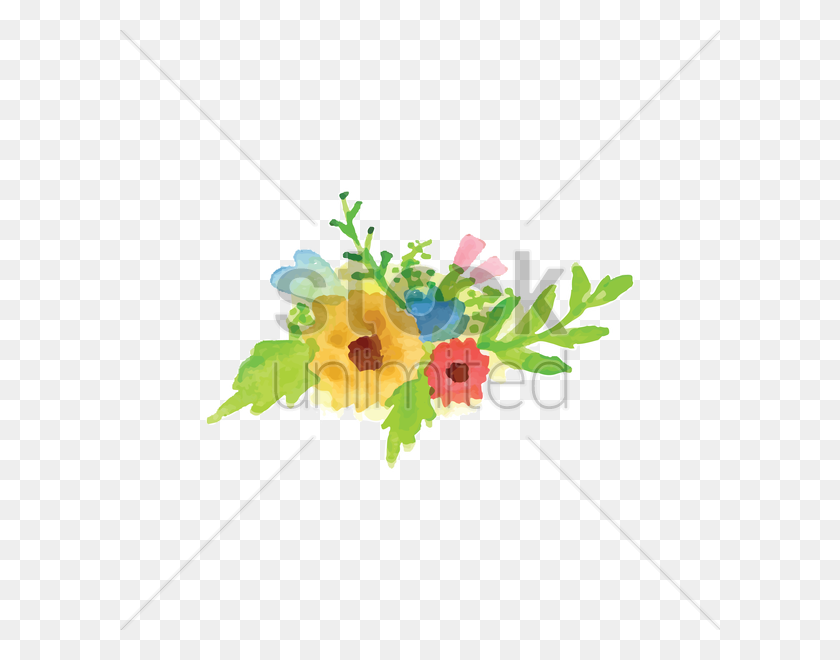 600x600 Watercolor Flowers With Leaves Vector Image - Watercolor Leaves Clipart