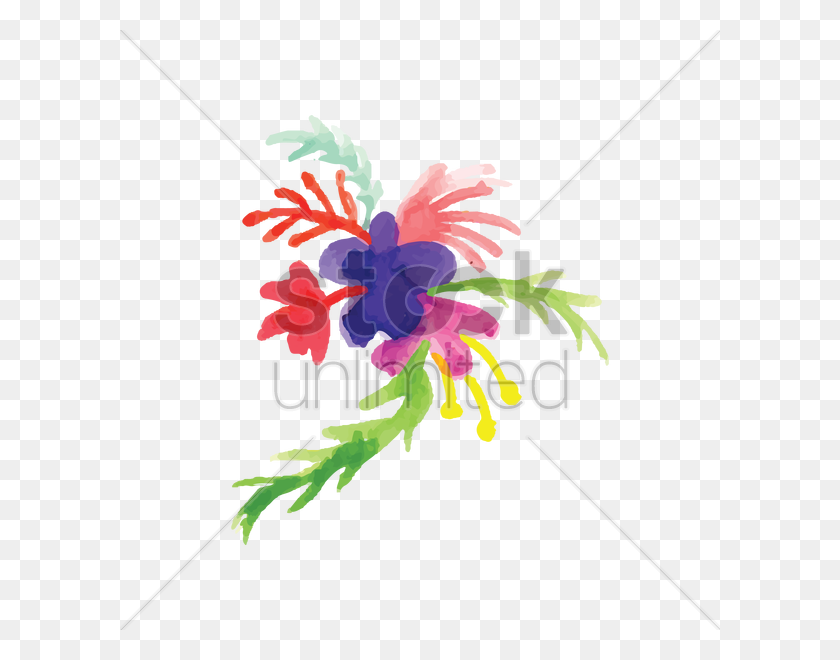 600x600 Watercolor Flowers With Leaves Vector Image - Watercolor PNG